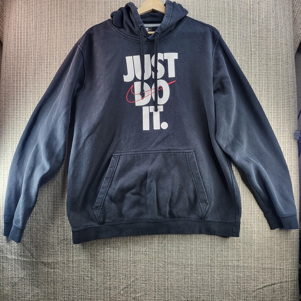 Nike Just Do It Hoodie Mens‎ XL Gray Fleece Pullover Graphic Logo Sweatshirt